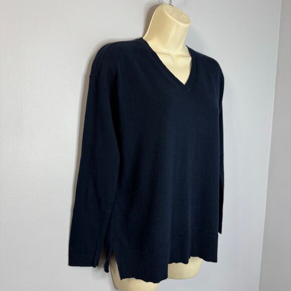 Lisa Todd Patch V-Neck Cotton/Cashmere Sweater Sequin Elbow Patches Navy XS - Picture 5 of 14
